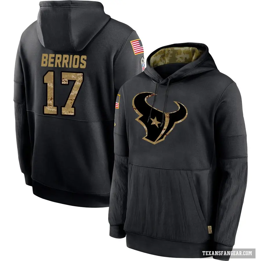 Men's ＃17 Braxton Berrios Houston Texans Black 2020 Salute to Service Sideline Performance Pullover Hoodie