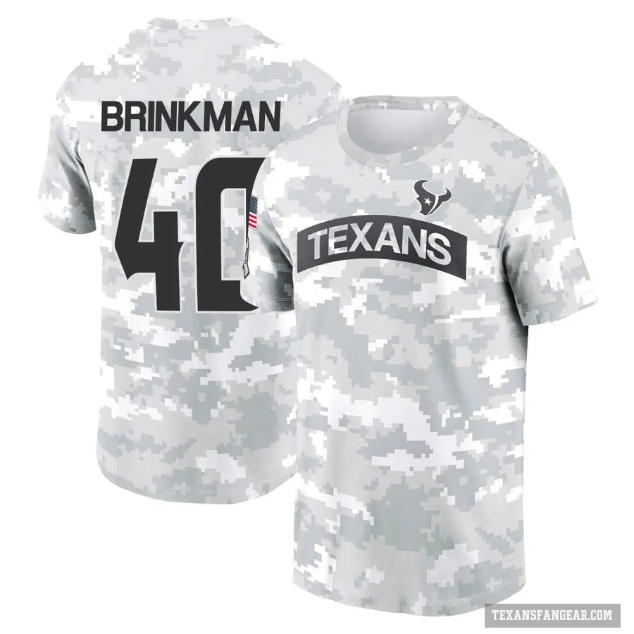 Men's ＃40 Austin Brinkman Houston Texans Camo Arctic 2024 Salute to Service Performance T-Shirt