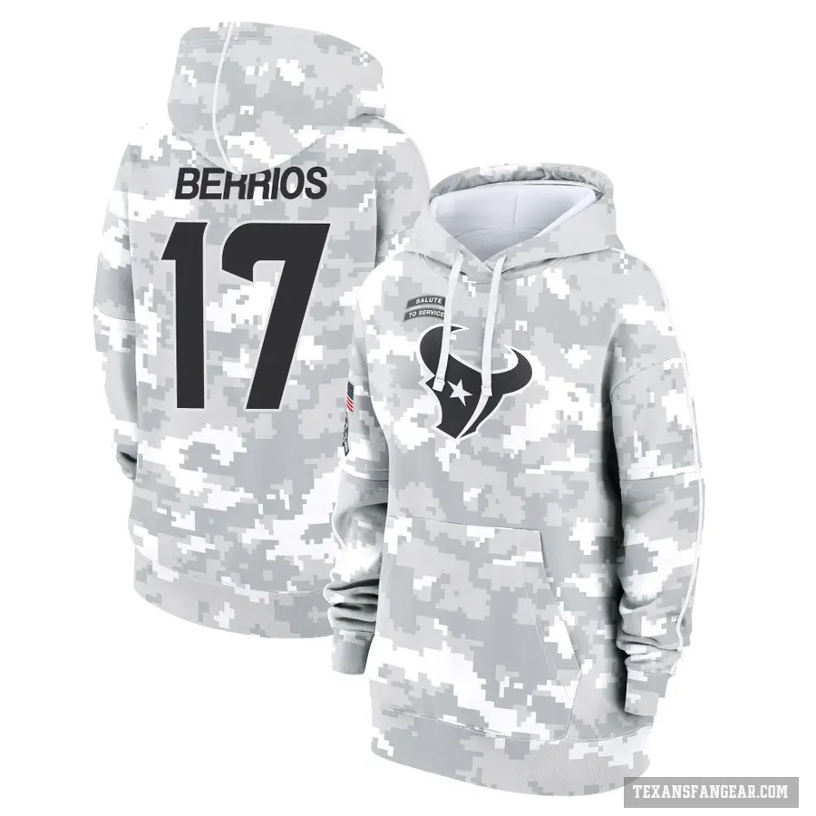 Women's ＃17 Braxton Berrios Houston Texans Arctic Camo 2024 Salute to Service Club Fleece Pullover Hoodie