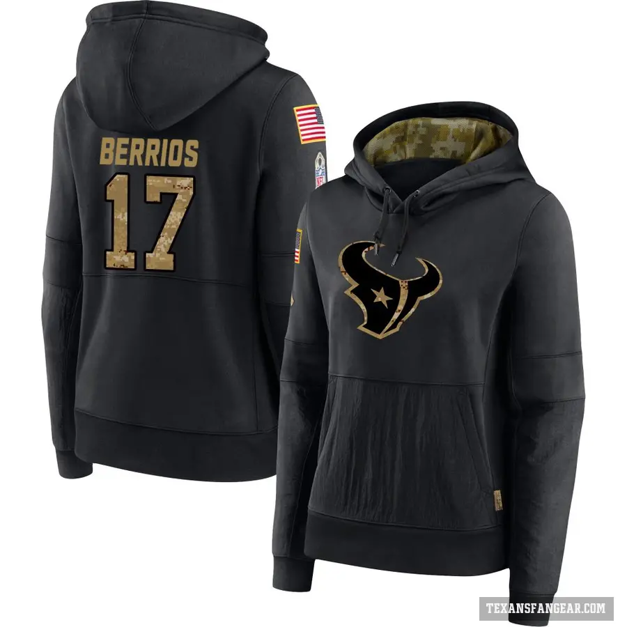 Women's ＃17 Braxton Berrios Houston Texans Black 2020 Salute to Service Sideline Performance Pullover Hoodie