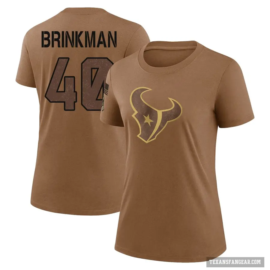 Women's ＃40 Austin Brinkman Houston Texans Brown 2023 Salute To Service Performance T-Shirt