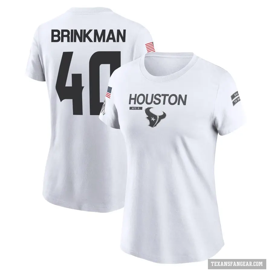 Women's ＃40 Austin Brinkman Houston Texans White 2024 Salute to Service Performance T-Shirt