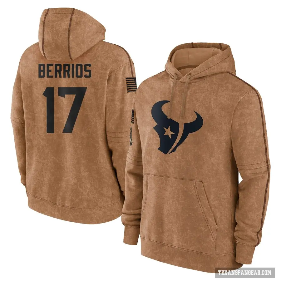 Youth ＃17 Braxton Berrios Houston Texans Brown 2023 Salute To Service Club Pullover Hoodie