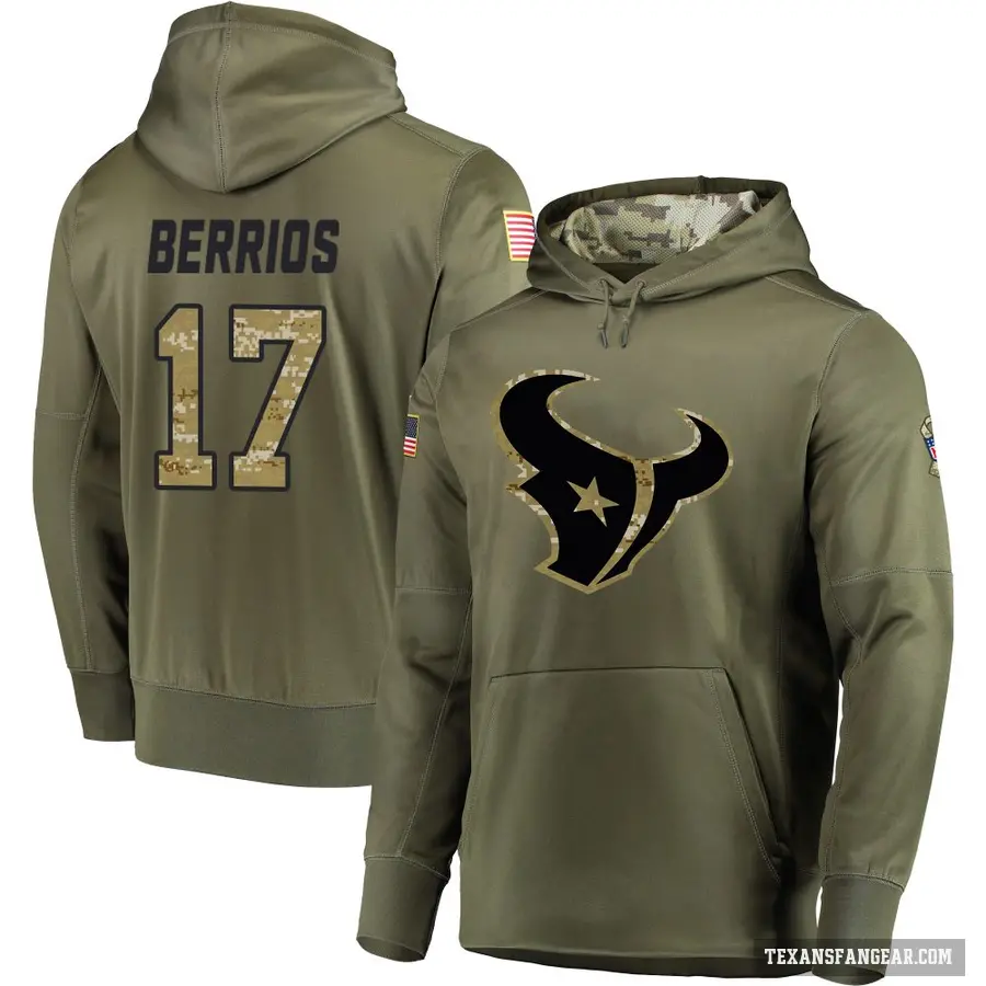 Youth ＃17 Braxton Berrios Houston Texans Olive Salute to Service Pullover Hoodie