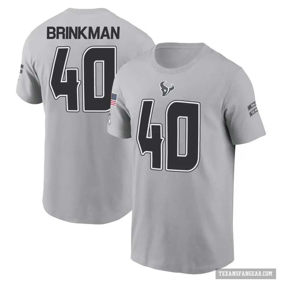 Youth ＃40 Austin Brinkman Houston Texans Gray 2024 Salute to Service T-Shirt