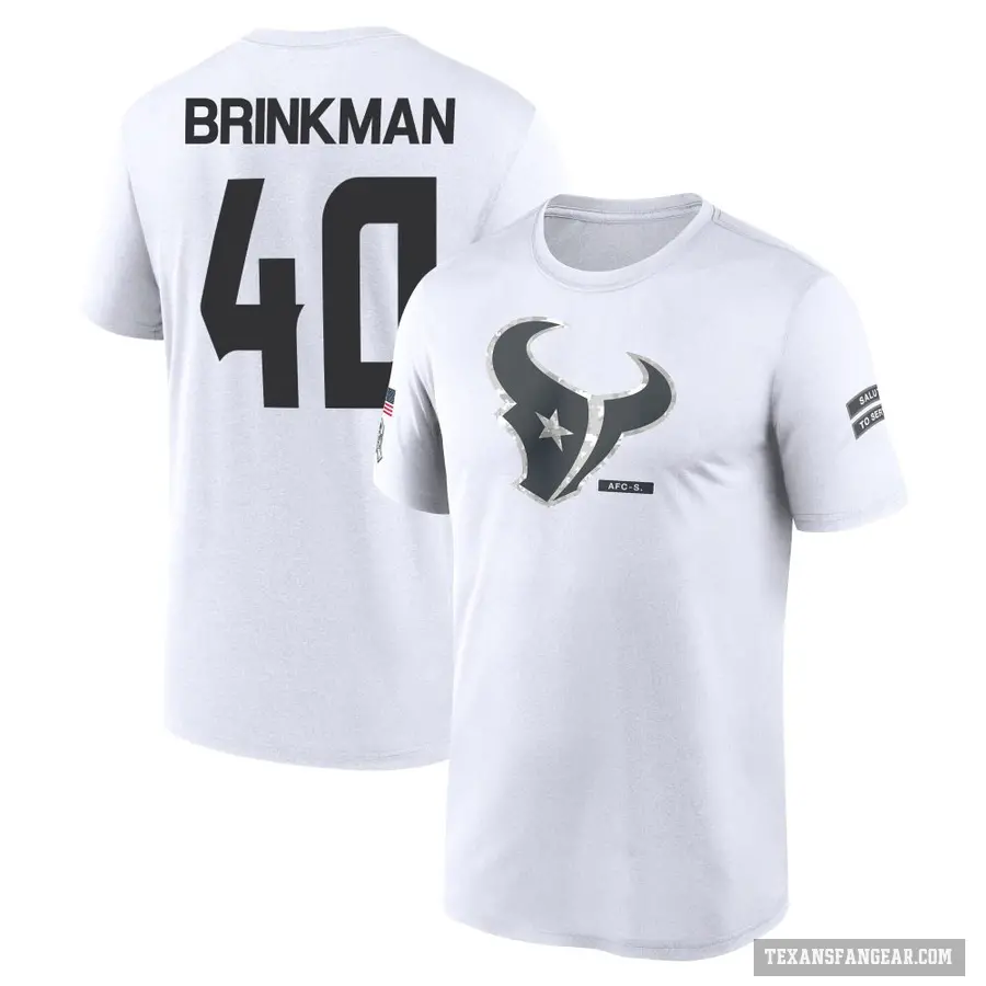 Youth ＃40 Austin Brinkman Houston Texans White 2024 Salute to Service Performance T-Shirt